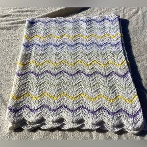 Handmade Chevron Pastel Patterned Afghan Blanket Yellow, Lavender Green 63"x50"